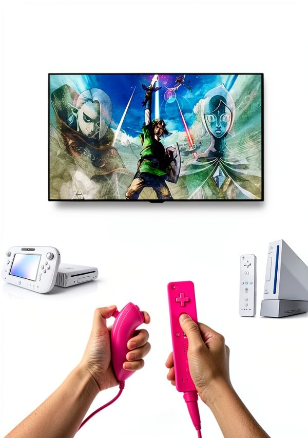 Tevodo Wii Wireless Gamepad Remote Blue Pink with Silicone Case-1