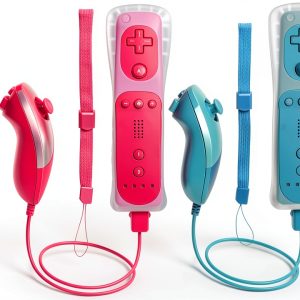 Tevodo Wii Wireless Gamepad Remote Blue Pink with Silicone Case-0