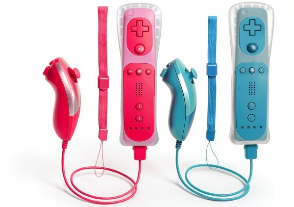 Tevodo Wii Wireless Gamepad Remote Blue Pink with Silicone Case-0