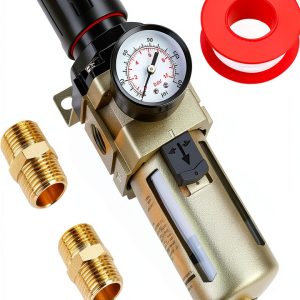 Hromee 1/2 Inch Compressed Filter Regulator Combo, Air Compressor Water Oil Trap Separator with Pressure Gauge, Semi-Auto Drain and Bracket-0