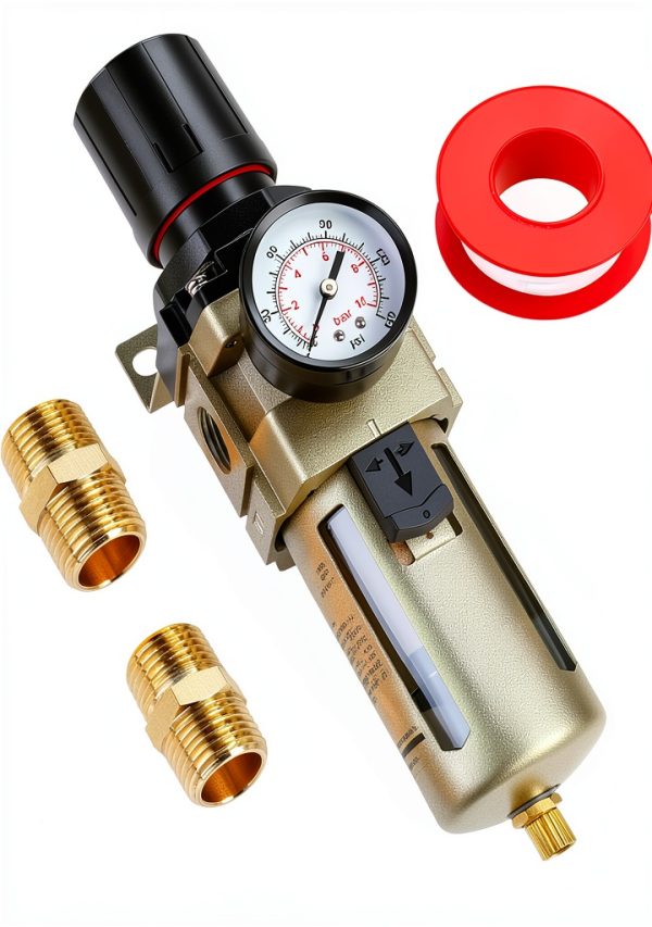 Hromee 1/2 Inch Compressed Filter Regulator Combo, Air Compressor Water Oil Trap Separator with Pressure Gauge, Semi-Auto Drain and Bracket-0