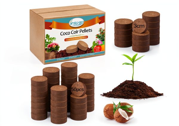 Legigo 50 Pcs 30mm Coco Coir Pellets Seed Starter Soil Mix- Organic Coconut Coir Potting Soil Pods for Seedling, Coco Peat Soil Discs for Indoor & Outdoor Plants Bonsai Herbs Vegetables and Flowers-0
